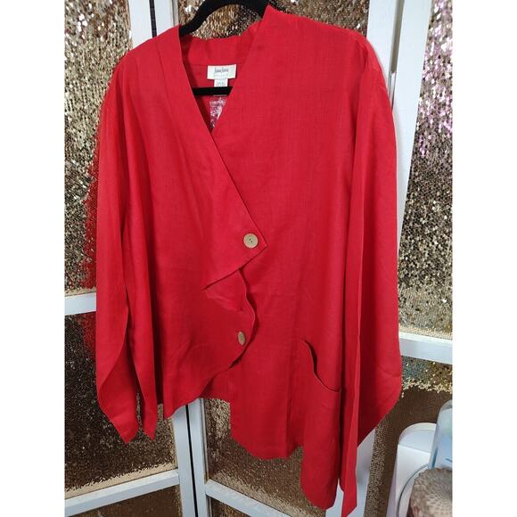 Women's Plus Red 100% Linen Blouse 2xl Neiman Marcus Exclusive - Picture 3 of 10